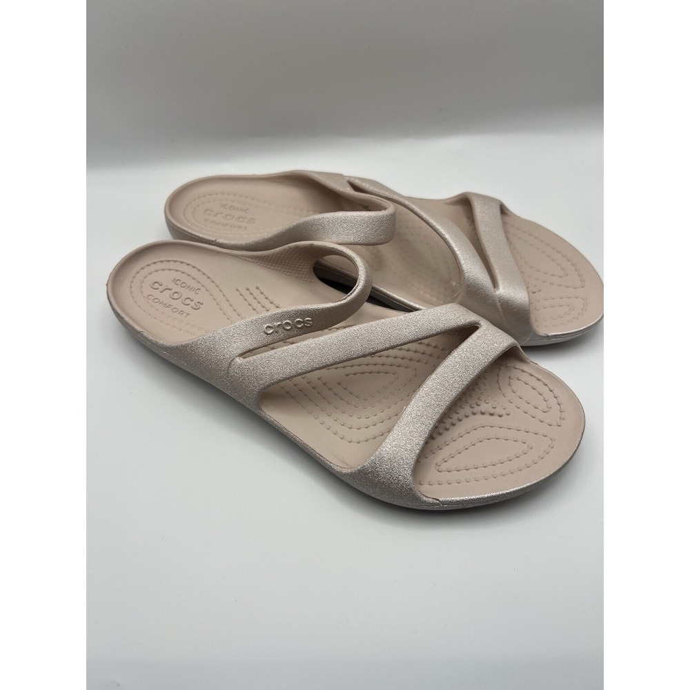 Crocs Kadee II Shimmer Sandals Women's 8 Beige Strappy Slides 211713-6UR NWT